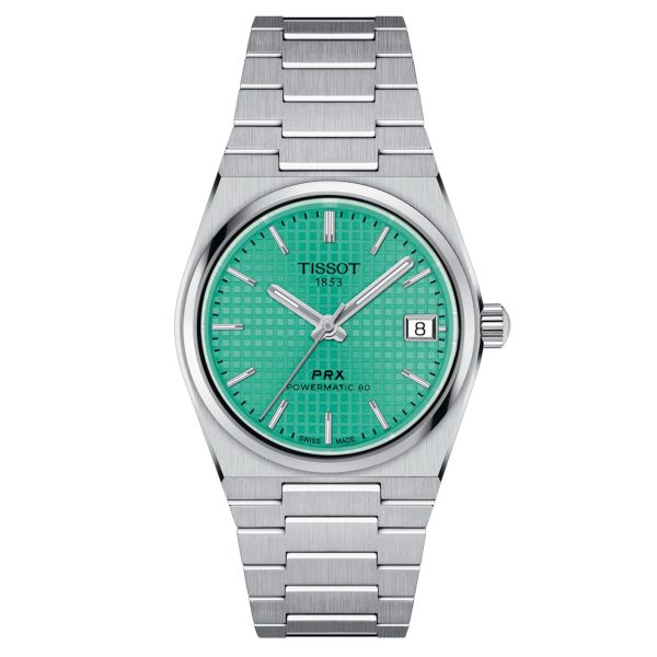 Tissot PRX Powermatic 80 automatic watch light green dial steel bracelet 35 mm T137.207.11.091.01