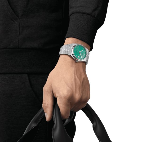 Tissot PRX Powermatic 80 watch light green dial steel bracelet 40 mm T137.407.11.091.01
