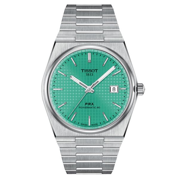 Tissot PRX Powermatic 80 watch light green dial steel bracelet 40 mm T137.407.11.091.01