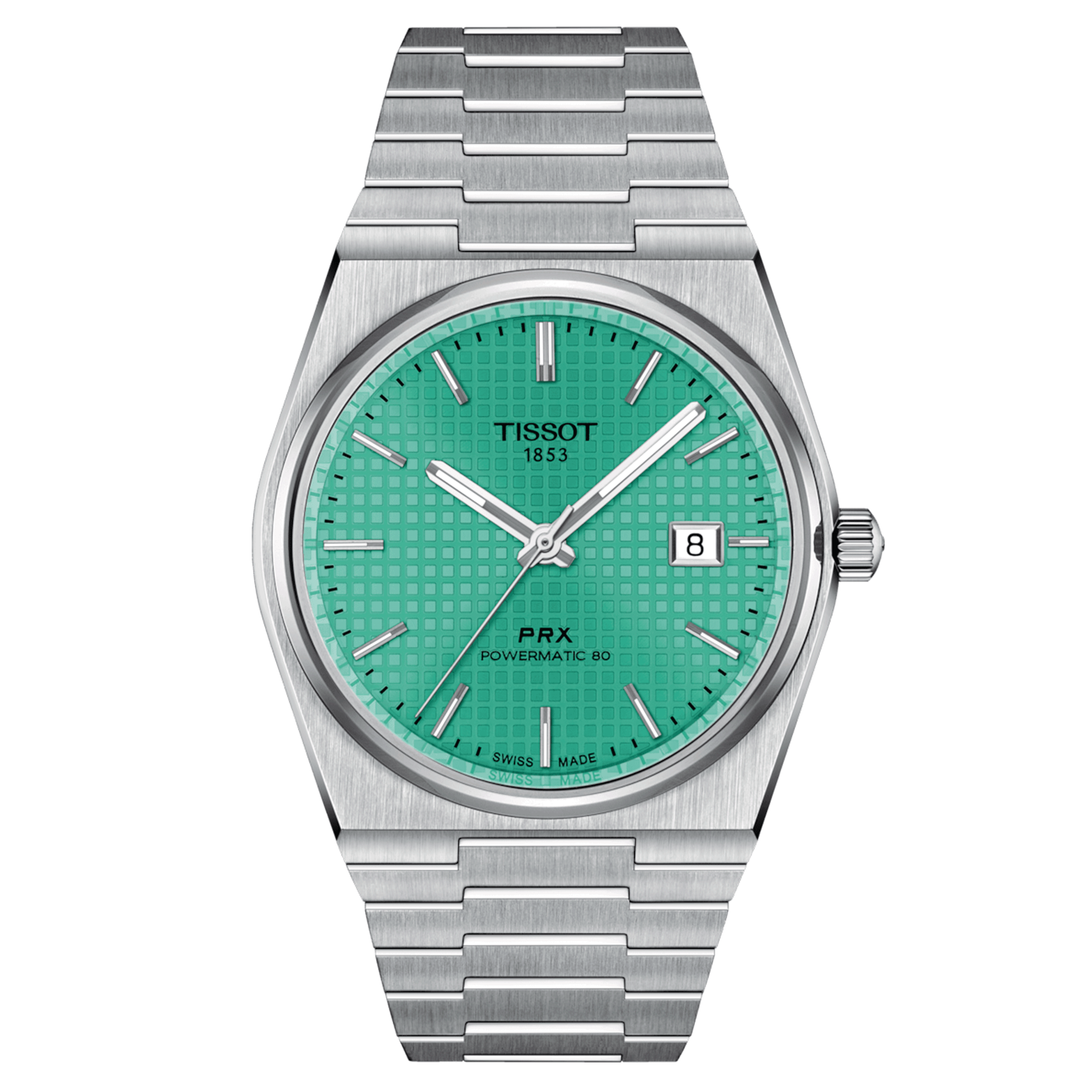 Tissot PRX Powermatic 80 watch light green dial steel bracelet 40 mm T137.407.11.091.01
