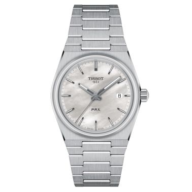 Tissot PRX quartz watch white mother-of-pearl dial steel bracelet 35 mm T137.210.11.111.00
