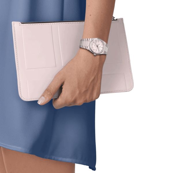 Tissot PRX quartz watch white mother-of-pearl dial steel bracelet 35 mm T137.210.11.111.00