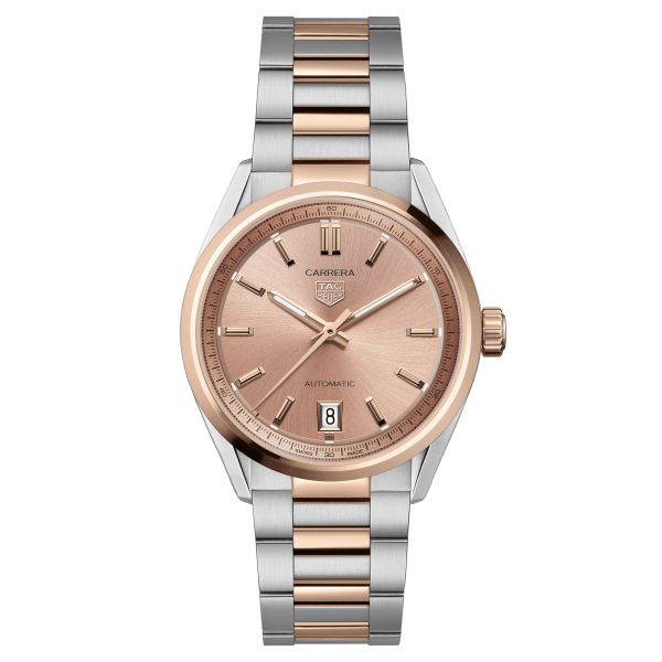 TAG Heuer Carrera Date automatic diamond watch pink dial steel and pink gold bracelet 36 mm WBN2350.BD0000