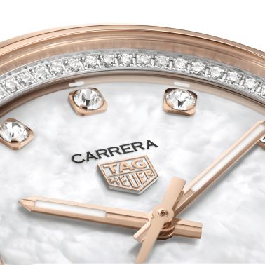 TAG Heuer Carrera Date automatic watch diamond markers white mother-of-pearl dial steel and rose gold bracelet 36 mm WBN2351.BD0