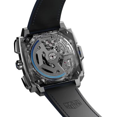 Montre TAG Heuer Monaco Split-Seconds Chronograph automatique cadran squelette bracelet cuir bleu 41 mm CBW2182.FC8339