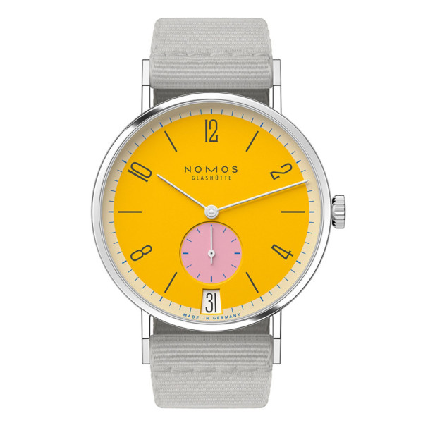 Nomos Tangente 38 Date Katzengold watch - Limited 175 years mechanical grey textile bracelet 37,5 mm