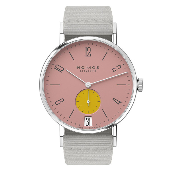 Montre Nomos Tangente 38 Date Bubblegum - Ed. limitée 175 ans mécanique bracelet textile gris 37,5 mm