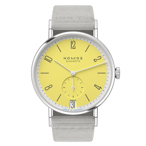 Nomos Tangente 38 Date Kanari watch - Limited 175 years mechanical grey textile bracelet 37.5 mm