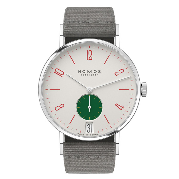 Montre Nomos Tangente 38 Date Go - Ed. limitée 175 ans mécanique bracelet textile gris 37,5 mm