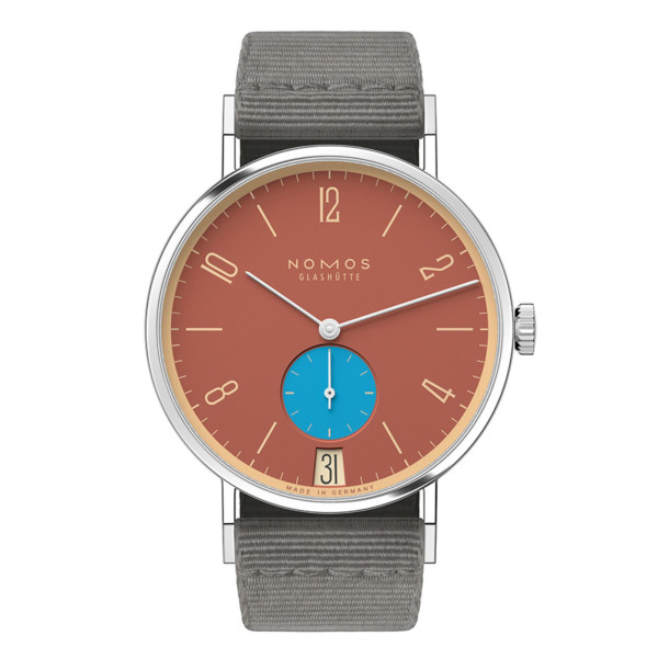 Nomos Tangente 38 Date Ziegelblau watch - Limited edition 175 years mechanical grey textile bracelet 37,5 mm