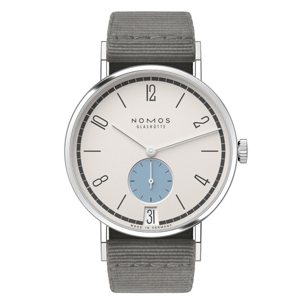 Montre Nomos Tangente 38 Date Schneesturm - Ed. limitée 175 ans mécanique bracelet textile gris 37,5 mm