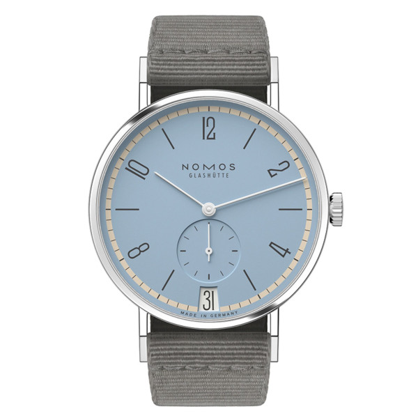 Nomos Tangente 38 Date Frostblau watch - Limited 175-year mechanical edition grey textile bracelet 37.5 mm