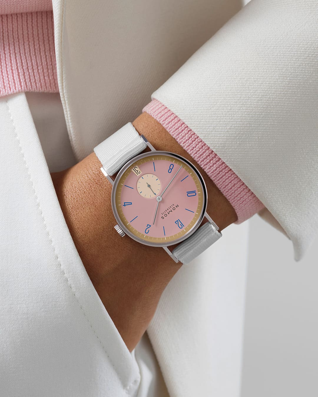 Nomos Tangente 38 Date Pompadour watch Limited 175 year mechanical edition grey textile bracelet 37.5 mm Lepage