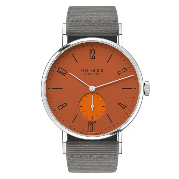 Nomos Tangente 38 Date Poporange watch - Limited 175 years mechanical grey textile bracelet 37,5 mm