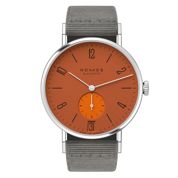 Montre Nomos Tangente 38 Date Poporange - Ed. limitée 175 ans mécanique bracelet textile gris 37,5 mm