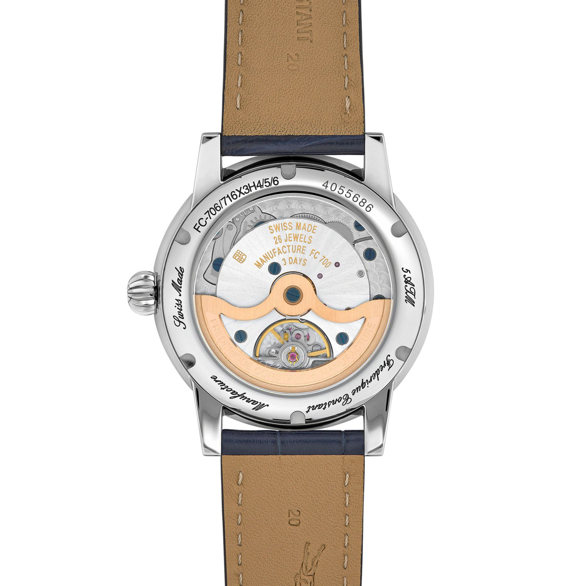 Montre Frédérique Constant Classic Moonphase Date automatique cadran argenté bracelet cuir alligator bleu 40 mm FC716S3H6