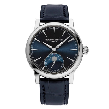 Montre Frédérique Constant Classic Moonphase Date automatique cadran bleu bracelet cuir alligator bleu 40 mm