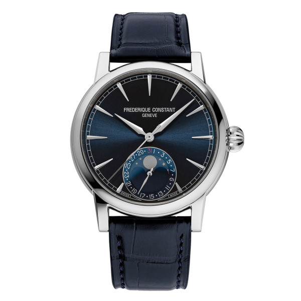 Frédérique Constant Classic Moonphase Date automatic Watch blue dial blue alligator leather strap 40 mm
