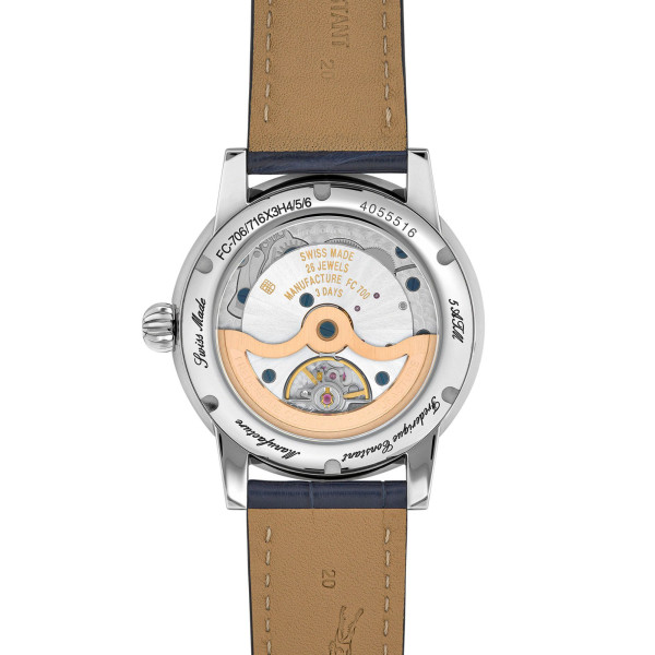 Montre Frédérique Constant Classic Moonphase Date automatique cadran bleu bracelet cuir alligator bleu 40 mm