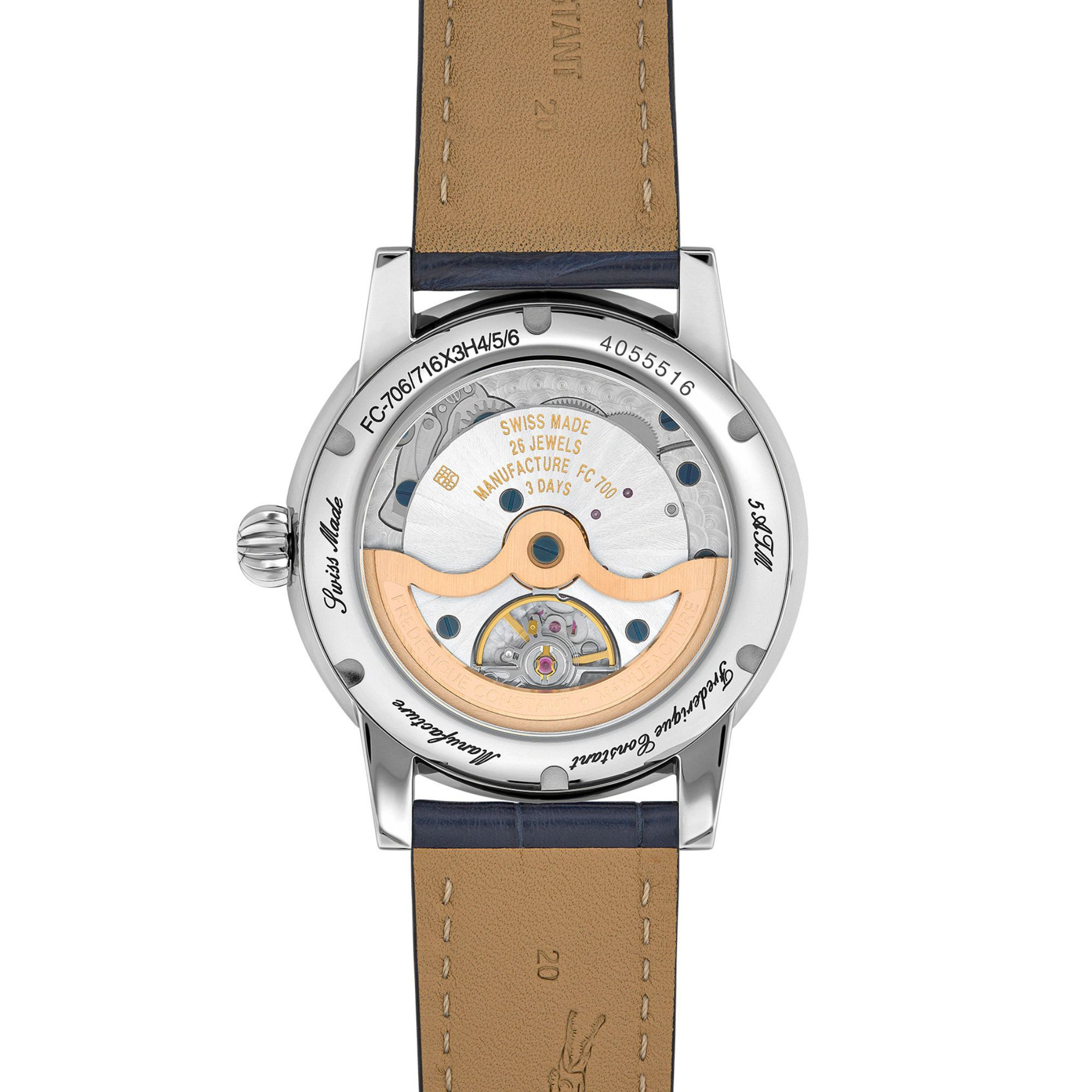 Frédérique Constant Classic Moonphase Date automatic Watch blue dial blue alligator leather strap 40 mm