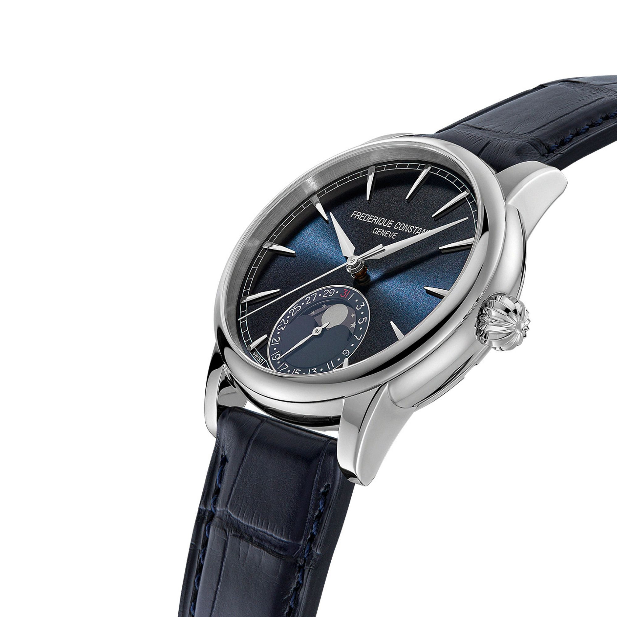 Frédérique Constant Classic Moonphase Date automatic Watch blue dial blue alligator leather strap 40 mm
