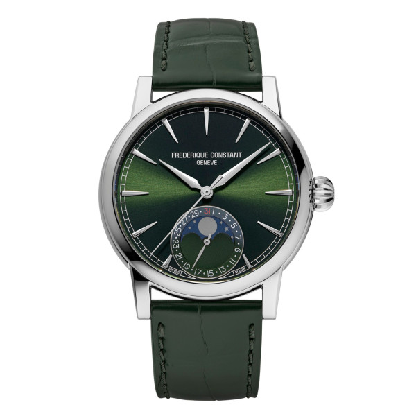 Montre Frédérique Constant Classic Moonphase Date automatique cadran vert bracelet cuir alligator vert 40 mm