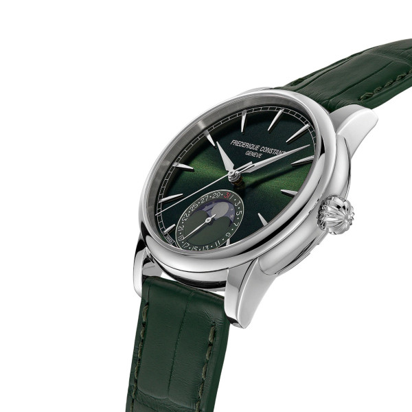 Montre Frédérique Constant Classic Moonphase Date automatique cadran vert bracelet cuir alligator vert 40 mm