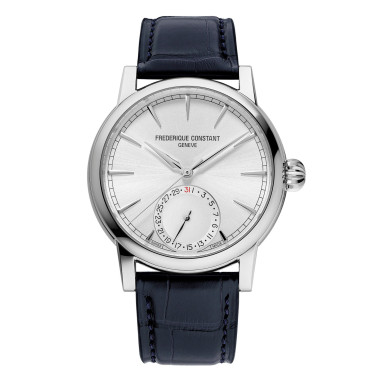 Montre Frédérique Constant Classic Date automatique cadran argenté bracelet cuir alligator bleu 40 mm