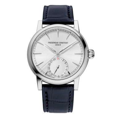 Montre Frédérique Constant Classic Date automatique cadran argenté bracelet cuir alligator bleu 40 mm