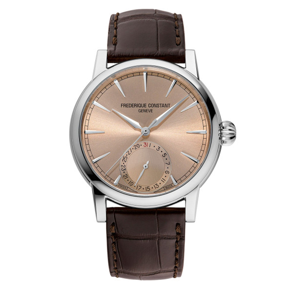 Montre Frédérique Constant Classic Date automatique cadran saumon bracelet cuir alligator marron 40 mm