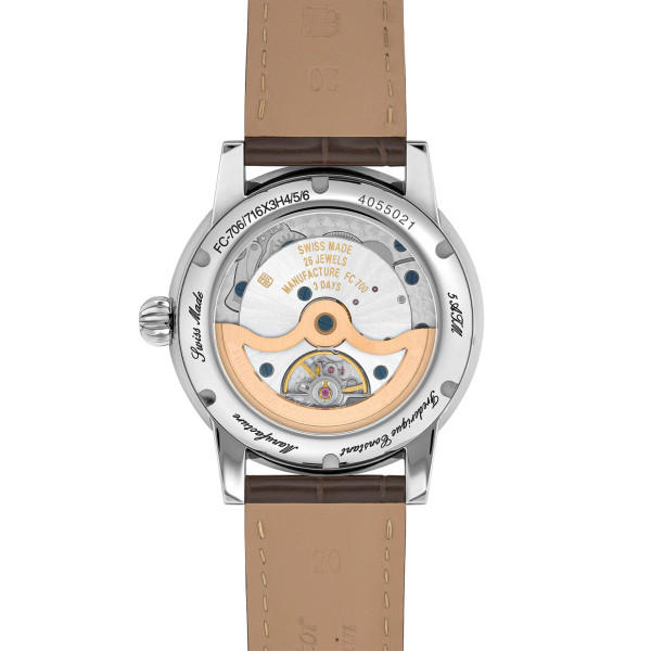 Montre Frédérique Constant Classic Date automatique cadran saumon bracelet cuir alligator marron 40 mm