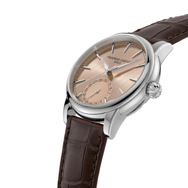 Montre Frédérique Constant Classic Date automatique cadran saumon bracelet cuir alligator marron 40 mm