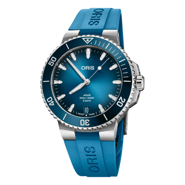 Montre Oris Plongée Aquis Date Calibre 400 automatique cadran bleu bracelet caoutchouc bleu 43,5 mm