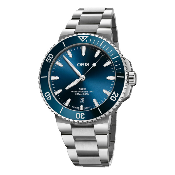 Montre Oris Plongée Aquis Date Calibre 733 automatique cadran bleu bracelet acier 43,5 mm