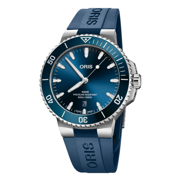 Montre Oris Plongée Aquis Date Calibre 733 automatique cadran bleu bracelet caoutchouc bleu 43,5 mm