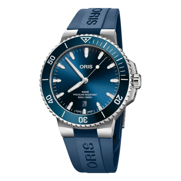 Oris Plongée Aquis Date Caliber 733 watch blue dial automatic blue rubber strap 43,5 mm