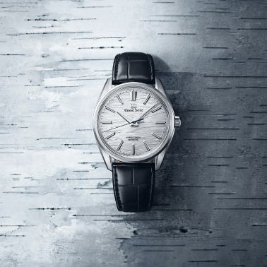 Montre Grand Seiko Evolution 9 "Birch Bark" Hi-Beats mécanique cadran blanc bracelet cuir 38,6 mm
