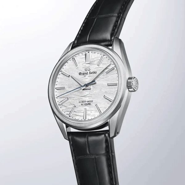 Montre Grand Seiko Evolution 9 "Birch Bark" Hi-Beats mécanique cadran blanc bracelet cuir 38,6 mm