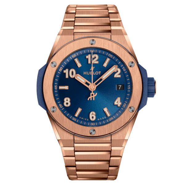 Montre Hublot Big Bang Integrated Time Only King Gold automatique cadran bleu bracelet King Gold 38 mm 457.OX.7180.OX