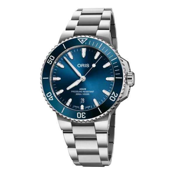 Montre Oris Plongée Aquis Date Calibre 733 automatique cadran bleu bracelet acier 41,5 mm