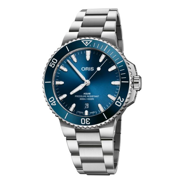 Oris Plongée Aquis Date Caliber 733 watch blue dial automatic steel bracelet 41,5 mm