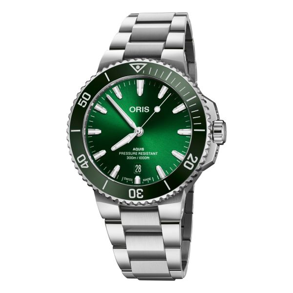 Montre Oris Plongée Aquis Date Calibre 733 automatique cadran vert bracelet acier 41,5 mm