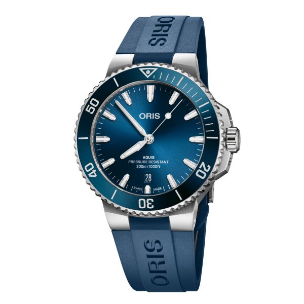 Montre Oris Plongée Aquis Date Calibre 733 automatique cadran bleu bracelet caoutchouc bleu 41,5 mm