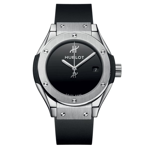 Hublot Classic Fusion Original Titanium watch quartz black dial black rubber strap 29 mm 591.NX.1270.RX.MDM