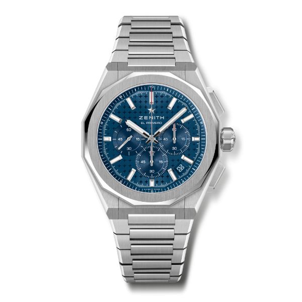 Montre Zenith Defy Skyline Chronographe El-Primero automatique cadran bleu bracelet acier 42 mm