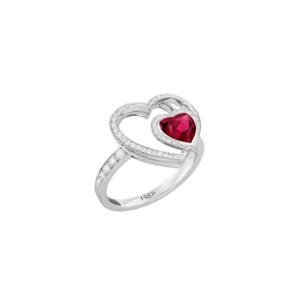 Bague Fred Pretty Woman Unconditional en or blanc, diamants et rubellite