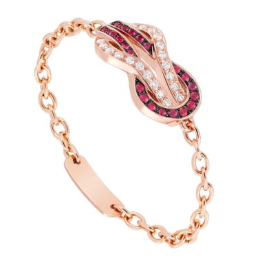 Bague Fred Chance Infinie chaîne en or rose, diamants et rubis