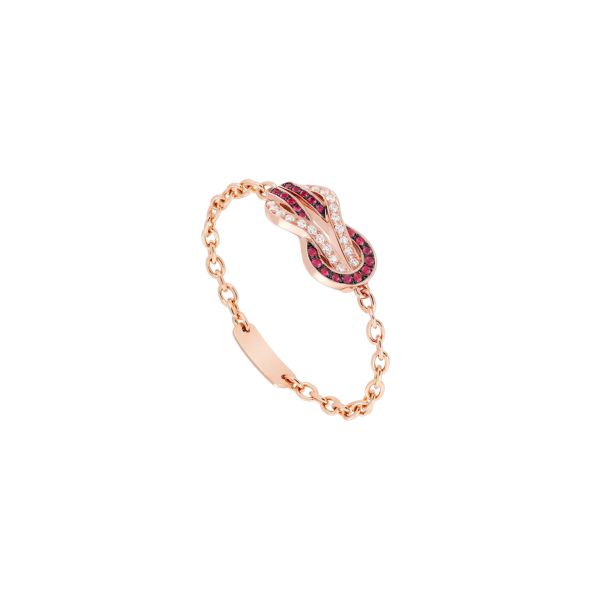 Bague Fred Chance Infinie chaîne en or rose, diamants et rubis