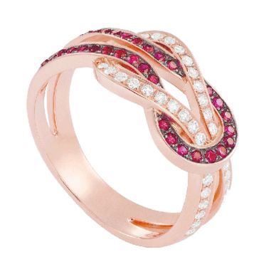 Bague Fred Chance Infinie moyen modèle en or rose, diamants et rubis