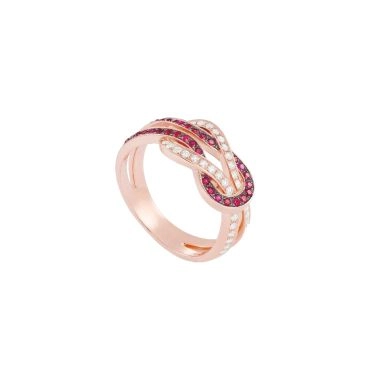 Bague Fred Chance Infinie moyen modèle en or rose, diamants et rubis